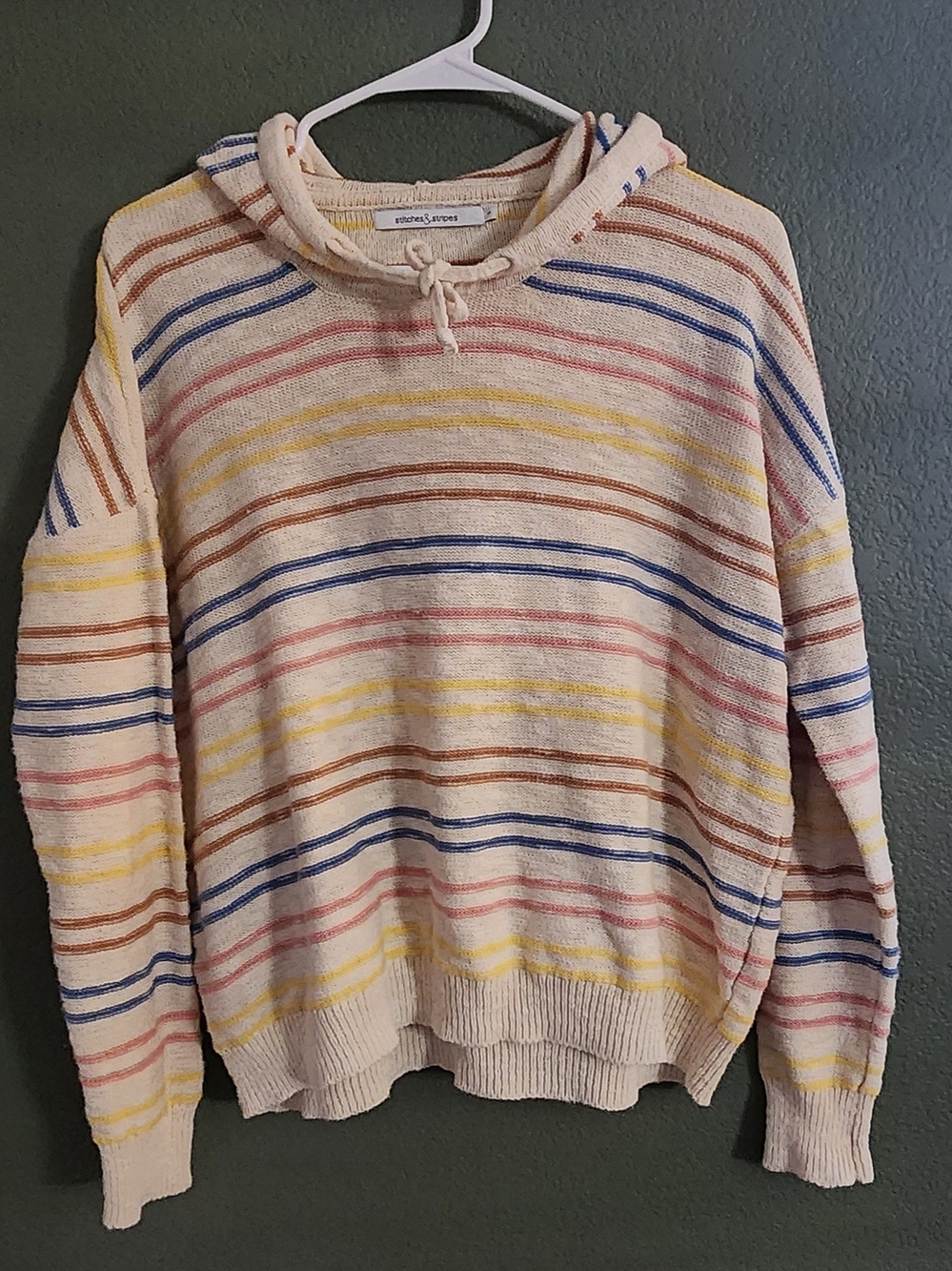 Stitches & Stripes Hooded Knit Sweater Size Small Rainbow Stripe 100% Cotton